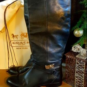 COACH Christine Black Leather Riding Boots